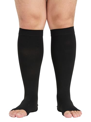 TOFLY Compression Socks For Women & Men Open Toe Knee High 20-30mmHg - color: 20-30mmhg Open-toe Black, size: 6X-Large