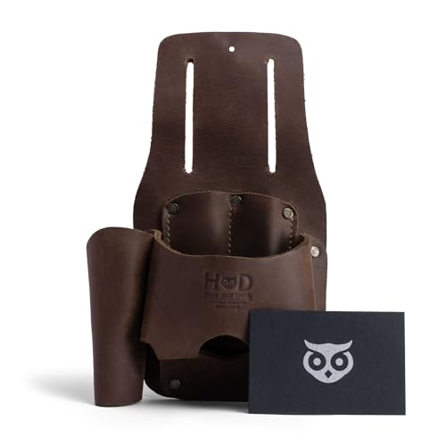 Hide & Drink, Tape & Knife Holder, Marking and Measuring Pouch, Tool Case, Screwdriver Holster, Pocket Belt Pouch, Full Grain Leather, Handmade - color: Bourbon Brown