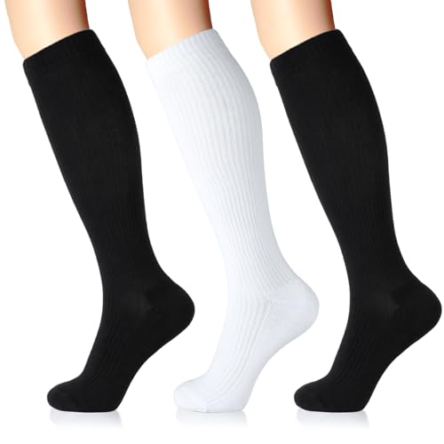 15-20 mmHg Cotton Compression Socks for Women & Men - color: 2Black1White, size: 10-13