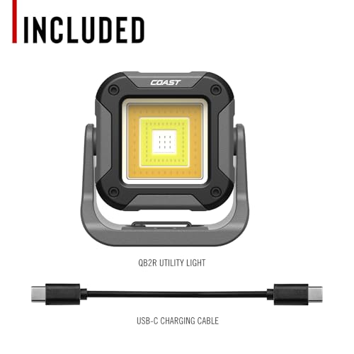 Coast QB2R 2000 Lumens Voice Control Rechargeable Utility Light, Six Light Modes, 75 Hour Run Time, Magnetic Base