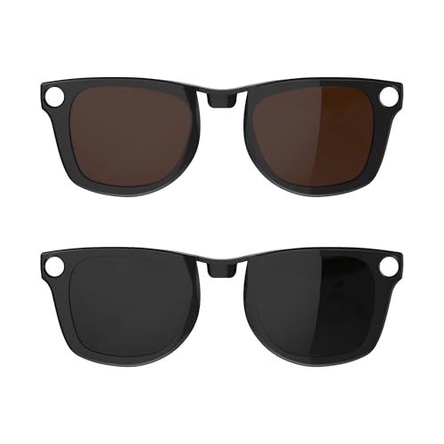 HIBLOKS 2Pcs Polarized Clip for Ray-Ban Meta Wayfarer (RW4006/RW4012 50-22) - size: standard, Black+Brown, Shiny Black Frame