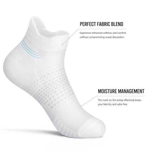 PAPLUS Ankle Compression Socks for Women, 6 Pairs Cushioned Running Socks - color: White（6 Pairs）, size: Large-X-Large