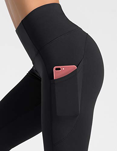 Dragon Fit Women's High Waisted Yoga Leggings 3 Pockets Workout Pants - color: Black, size: Large