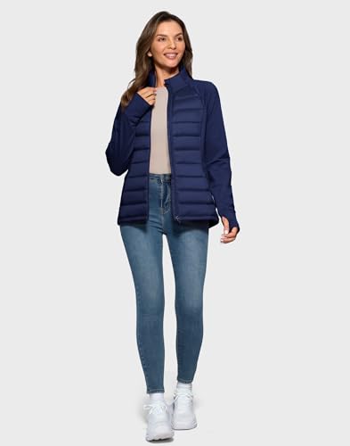 G Gradual Women's Running Fleece Lined Jackets 6 Pockets Lightweight Water Resistant Puffer Jacket for Hiking Travel - color: Navy, size: X-Small