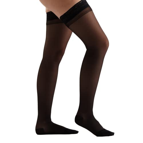 EvoNation Women Sheer Thigh High 20-30 mmHg Graduated Compression Stockings - color: Black, size: X-Large