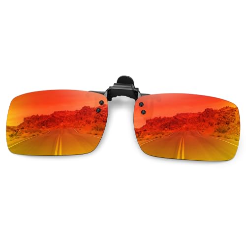 MEETSUN Polarized Clip On Sunglasses for Men Women, Fit Over Glasses - color: 1pack-red Mirror Lens