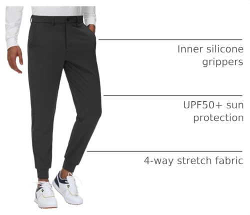 JWM Men's Stretch Golf Joggers Pants with Belt Loops - 29" 34" Slim Fit Tapered Casual Business Travel Dress Work Sweatpants - color: 01-black, size: Medium