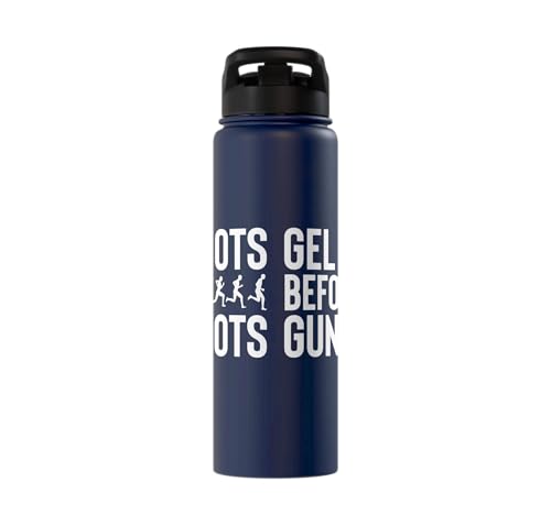 Gel Shots Before Gunshots Half Marathon 13.1 Runner Stainless Steel Insulated Water Bottle - color: Navy Blue