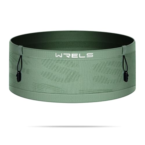 WRELS Slim Running Belt with Bib Number Clip,Elastic Phone Holder Fanny Pack for Women Men,Large Capacity Fitness Waist Pack Holds Water Bottle, Keys, Cards - color: Green-M