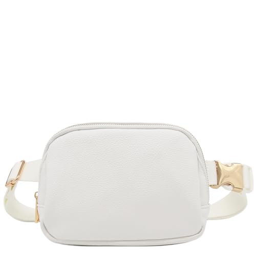 Lightweight Soft PU Pebbled Leather Sling Fanny Pack Belt Bag with Gold Metal Buckle (White) - color: White