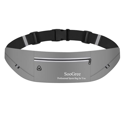 Men Women Slim Running Belt Fanny Pack,Zipper Waterproof Running Waist Pack,Ultra Light Reflective Phone Holder,Sport Workout Exercise Belt Bag for Running Walking Cycling Camping Gym (GSP1198-Gray) - color: GSP1198-Gray