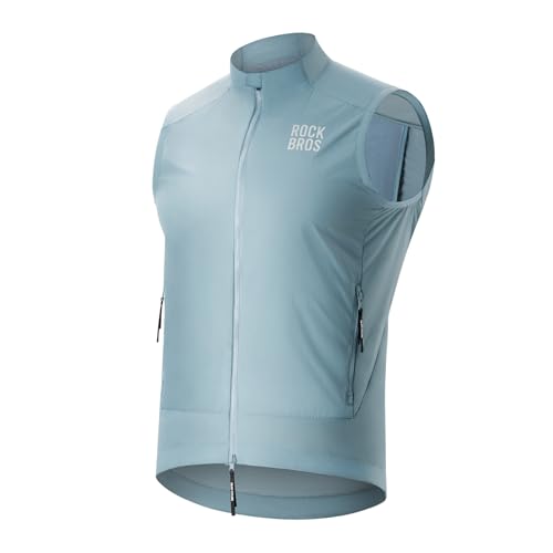 ROCKBROS Men's Cycling Vest Sleeveless Windproof Two-way Zipper Road Bike - color: Harbor Blue, size: Medium