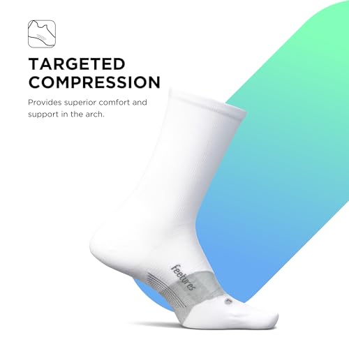 Feetures Elite Light Cushion Mini Crew Sock - color: New White (1 Pair), size: Large