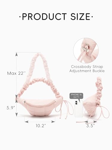 WESTBRONCO Puffer Fanny Packs for Women Small Crossbody Sling Bag, Nylon Quilted Belt Bag for Travel Hiking Running Waist Bag with Adjustable Strap - color: 202-Pink