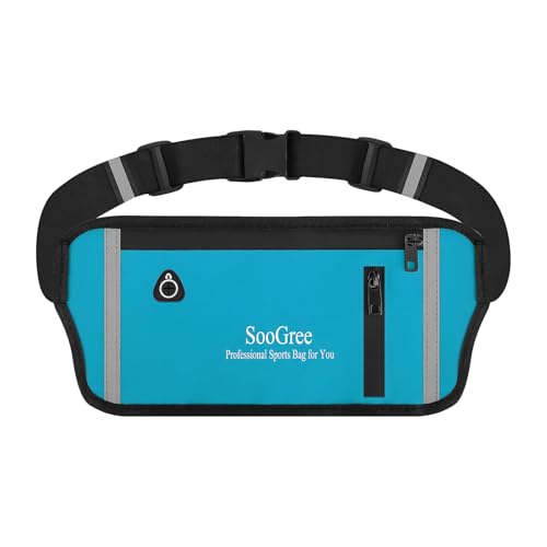 SooGree Fanny Packs for Women Men Slim Running Belt Waist Pack Runners Bag Waterproof Money Belt Phone Holder for Sports Hiking Traveling Walking Reflective Strip Adjustable Strap - color: Blue, size: 1187
