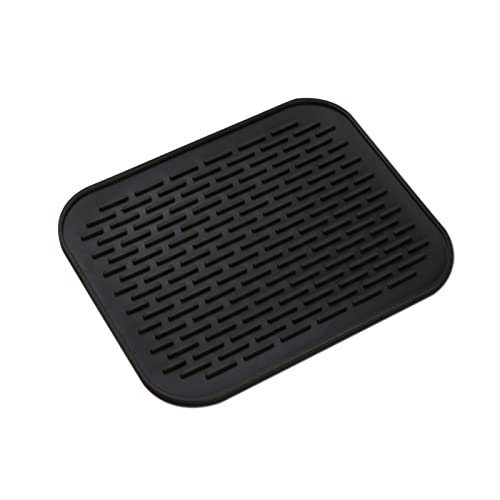 Small Dish Drying Mat, Silicone Dish Mats for Kitchen Countertop, 11.5"x9.1", for Rack Over the Sink, Pots, Pans, Glassware, Silverware, Stemware, Car Center Cap, Dishwasher safe, Reusable - color: M (11.5" x 9.1") Black