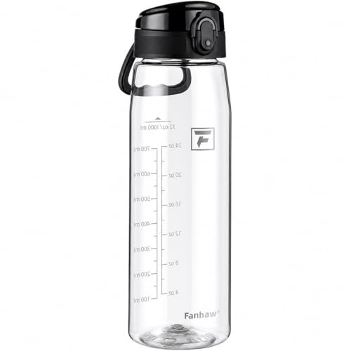 Fanhaw 32 oz Clear Plastic Water Bottle, Chug Lid, Clear & Black - color: Clear&Black