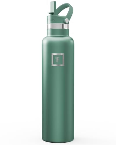IRON °FLASK 24 oz Narrow Mouth Water Bottle with Straw - color: Sage