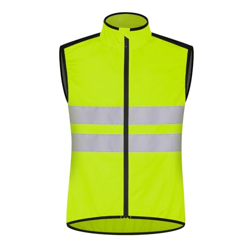 Cycling Vest for Men, Reflective High Visibility Bike Vest, Lightweight Packable Gilet, Full Zip Sleeveless Pocket - color: Yellow, size: XX-Large