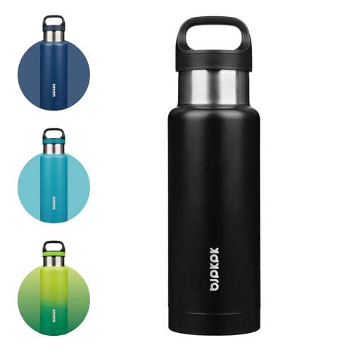 BJPKPK 18oz Insulated Water Bottle Stainless Steel Water Bottle with Handle - color: Black, size: 18 Ounces