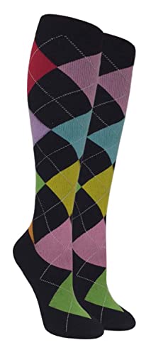 COUVER Unisex Graduated Athletic Compression Socks - color: Argyle Black / Mult-colors, size: Small-Medium