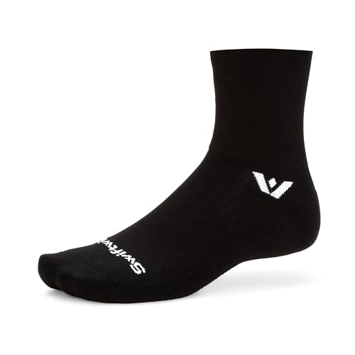 Swiftwick ASPIRE FOUR Trail Running, Cycling Crew Socks, Firm Compression Fit - color: Black-circuit, size: Small