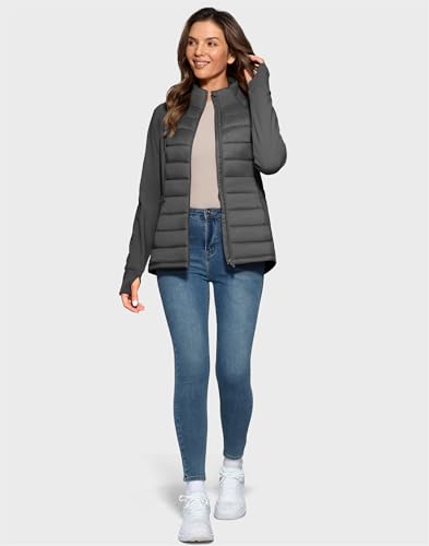 G Gradual Women's Running Fleece Lined Jackets 6 Pockets Lightweight Water Resistant Puffer Jacket for Hiking Travel - color: Dark Gray, size: Medium