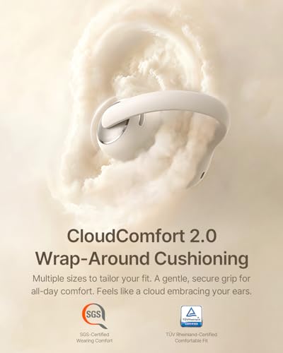 Baseus Bowie MC2 Open Ear Clip On Earbuds, CloudComfort 2.0 Wrap-Around Design, LDAC Hi-Res Audio, Bluetooth 6.0, 55H Playtime, 4-Mic AI Clear Call, IP67 Waterproof for Running Gym Workouts - color: White