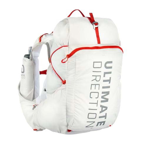 Ultimate Direction Adventure Vest | 17 Liter Capacity Hydration Pack for Running, Hiking & Fastpacking - Includes 2 Soft Flasks - color: White, size: X-Small