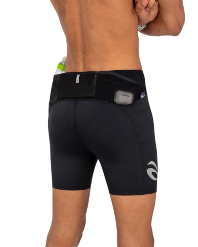 FlipBelt Men's Running Compression Shorts with Built-in Running Belt - color: Elite Black, size: X-Small