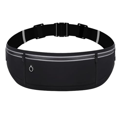 Slim Running Belt Fanny Pack for Men Women, Adjustable Running Phone Holder with 3 Pockets, Reflective Fitness Fanny Pack for Phones up to 7.2 inch, Water Resistant Sports Waist Bag, Black - color: Black