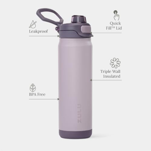 ZULU Powerfill Pro 24oz Stainless Steel Sip or Chug Water Bottle, Amethyst - color: Amethyst, style: 24oz