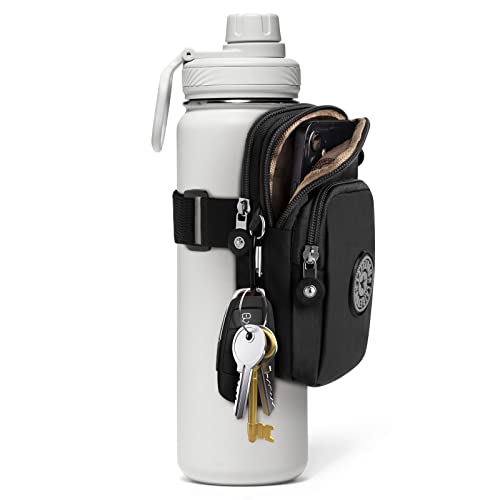 Gym Water Caddy with Phone Holder, Water Bottle Sleeve Bag with Pocket for Cards, Keys, Wallet, Gym Bottle Accessories for Men Women - color: Black