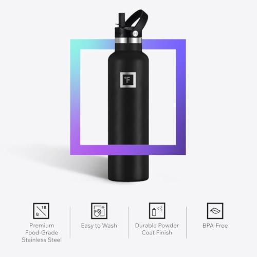 IRON °FLASK 24 oz Narrow Mouth Water Bottle with Straw - color: Midnight Black