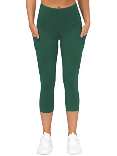 THE GYM PEOPLE Women's Thick High Waist Capris Yoga Pants Workout Leggings - color: Dark Green, size: Small