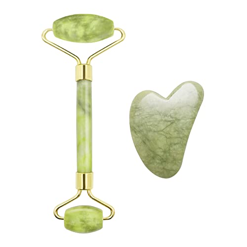 3 in 1 Ficial Face Ice Jade Roller and Gua Sha Tool, Natural Real Jade Anti-Wrinkle Face Eye Neck Massager Tool, Reduce Wrinkles, Puffiness, Migraine, Redness, Pain and Injury，Pink - color: Pink