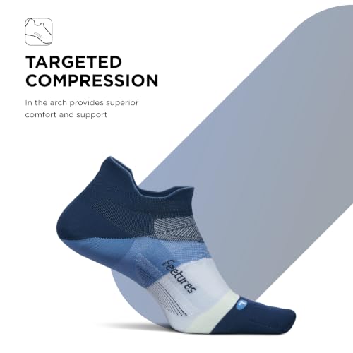 Feetures Elite Ultra Light No Show Tab Ankle Socks - Sport Sock with Targeted Compression - color: Blue Wave (1 Pair), size: Small