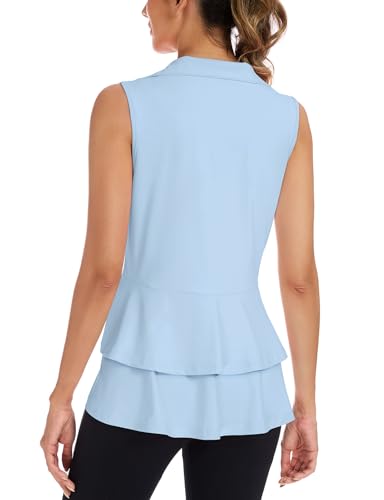 LURANEE Women's Golf Vest Athletic Top with Peplum Hem & Deep Pockets - color: Sky Blue, size: X-Large