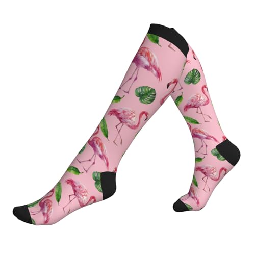 Compression Socks Knee High Circulation Support Socks For Women Men Athletic Running Work Hiking Cycling Travel - color: Flamingo