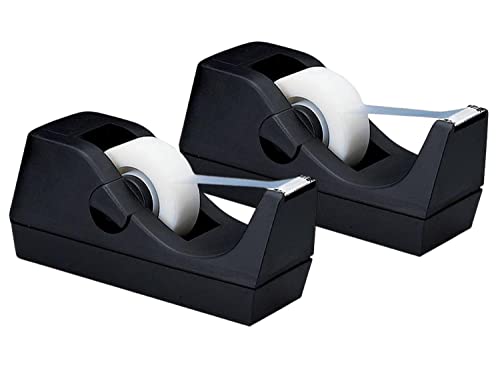 1InTheOffice Desk Tape Dispenser, Black Non-Skid Base Desktop Tape Dispenser Weighted (2 Pack)