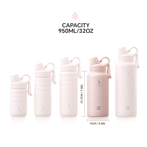 IDEUS 32oz Stainless Steel Insulated Bottle with 2 Leak-Proof Lids, Pink - color: Light Pink, size: 32 Ounces