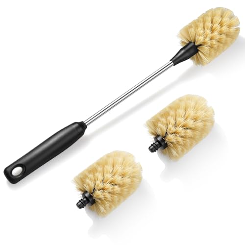 Bottle Cleaning Brush with 2 Replaceable Heads, 15 in, Yellow - color: Yellow, size: 15 Inch ( Pack of 1)