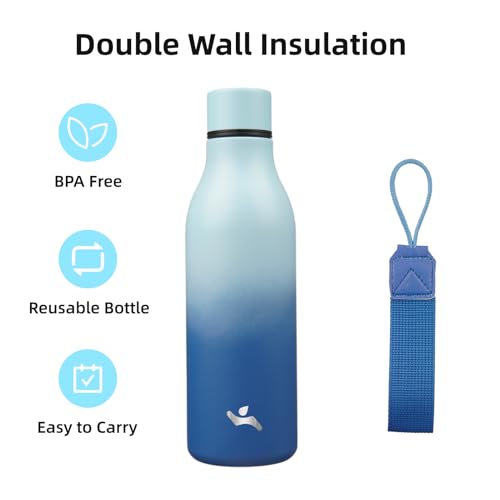 Konokyo 18 oz Insulated Stainless Steel Metal Water Bottle with Strap - color: Sky, size: 18 Ounces