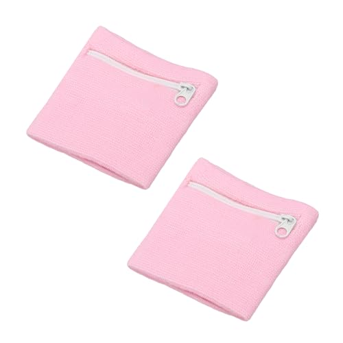 Wrist Wallet Wristband with Zipper, Wrist SweatBands - color: Pink