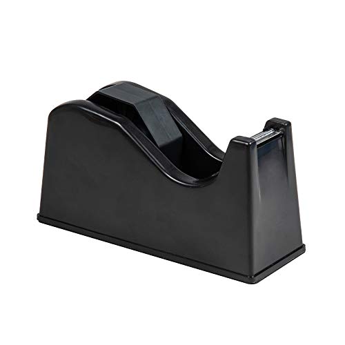 Desktop Tape Dispenser Adhesive Roll Holder (Fits 1" & 3" Core) with Weighted Nonskid Base Black - color: Black