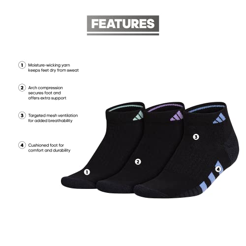 adidas Women's Cushioned Socks 3 Pairs - color: Black/Blue Fusion/Violet Fusion Purple/3.0/Low Cut, size: Medium, style: Low Cut