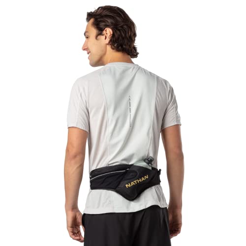 Nathan Peak Running Hydration Waist Pack Belt w/ Speed Draw Flask Water Bottle, 18oz/535 ml Push/Pull Race Cap, Expandable Zippered Stretch Pocket