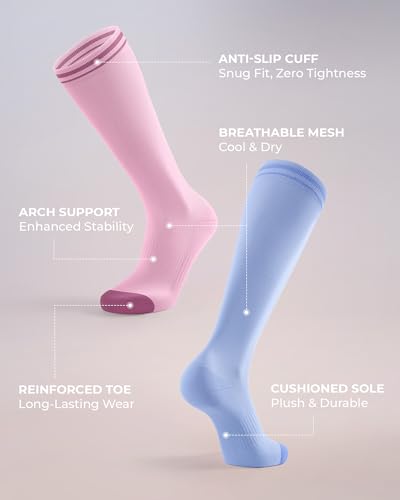 FITRELL 15-20mmHg Compression Socks for Women & Men 4 Pairs - color: Pink+blue+purple+white, size: Large-X-Large