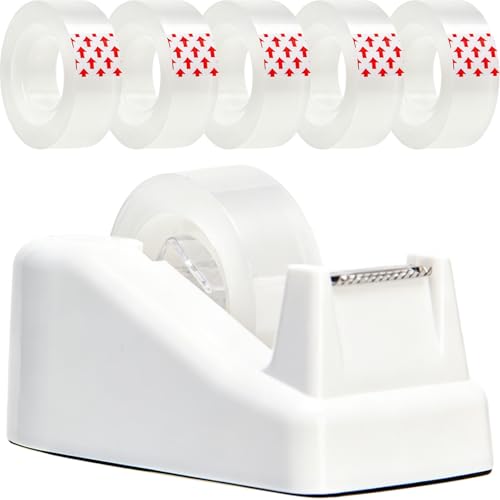 Tape Dispenser Desk,Desktop Tape Dispenser, Tape Dispenser with Weighted Non-Skid Base, Includes 6 Rolls Transparent Tape (0.71" x 1000"),Heavy Duty Tape Holder for Office, Home, School(White) - color: White