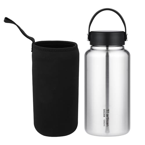 Stainless Steel Water Bottle 1050ml Wide Mouth with Loop Cap - color: With Loop Cap
